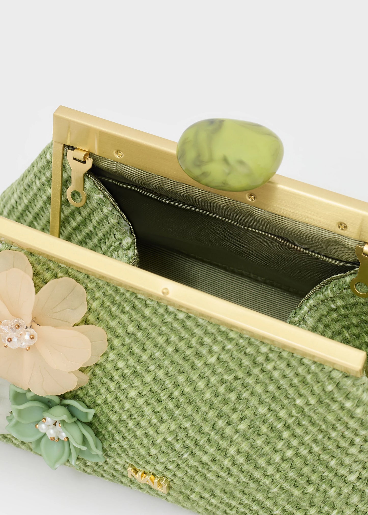 Nali - pochette malaga in paglia con fiori