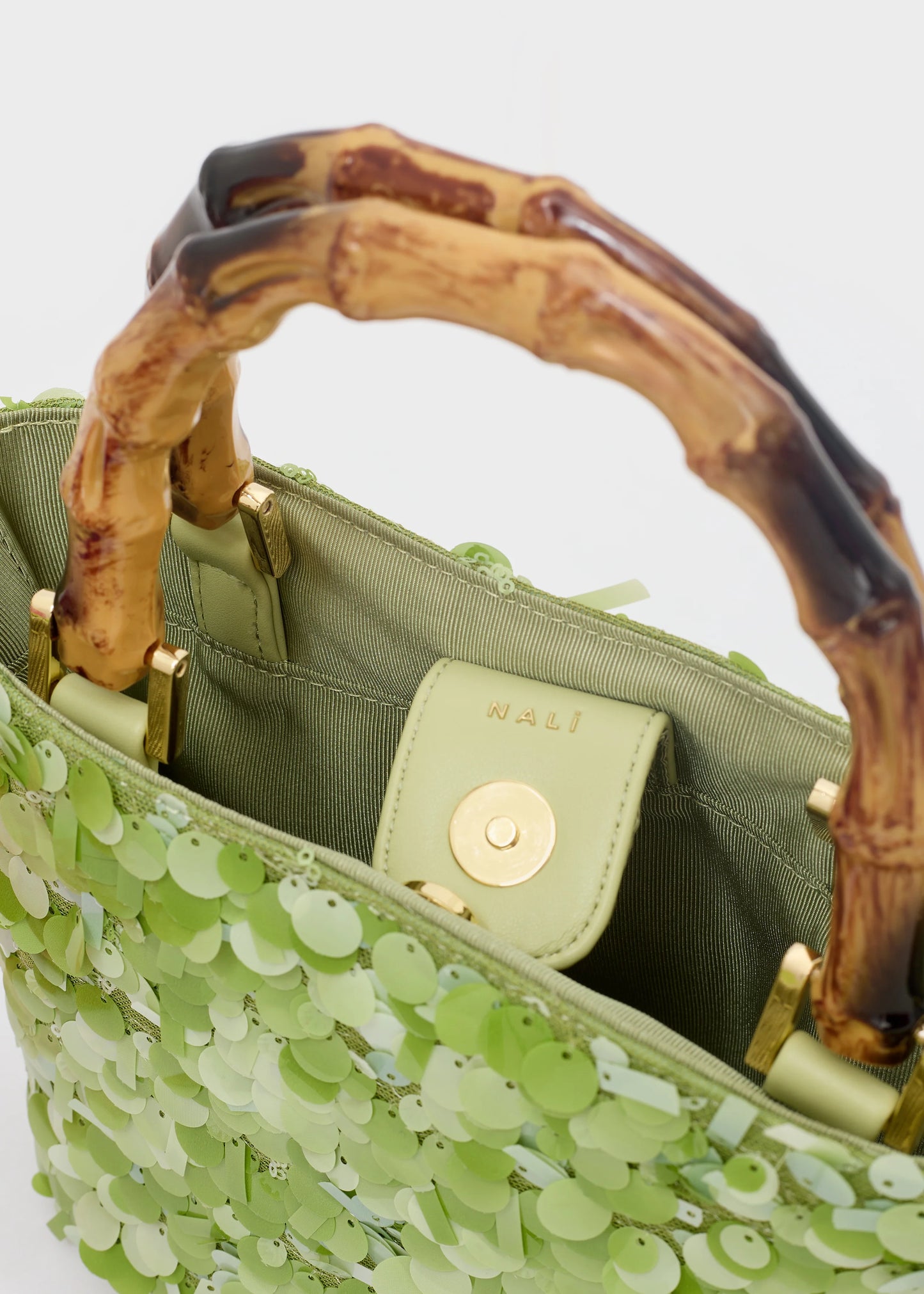 Nali - borsa nizza manico bamboo paillettes