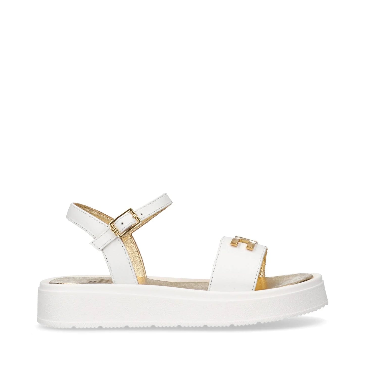 ELISABETTA FRANCHI - SANDALI PLATFORM LOGO IN METALLO DORATO