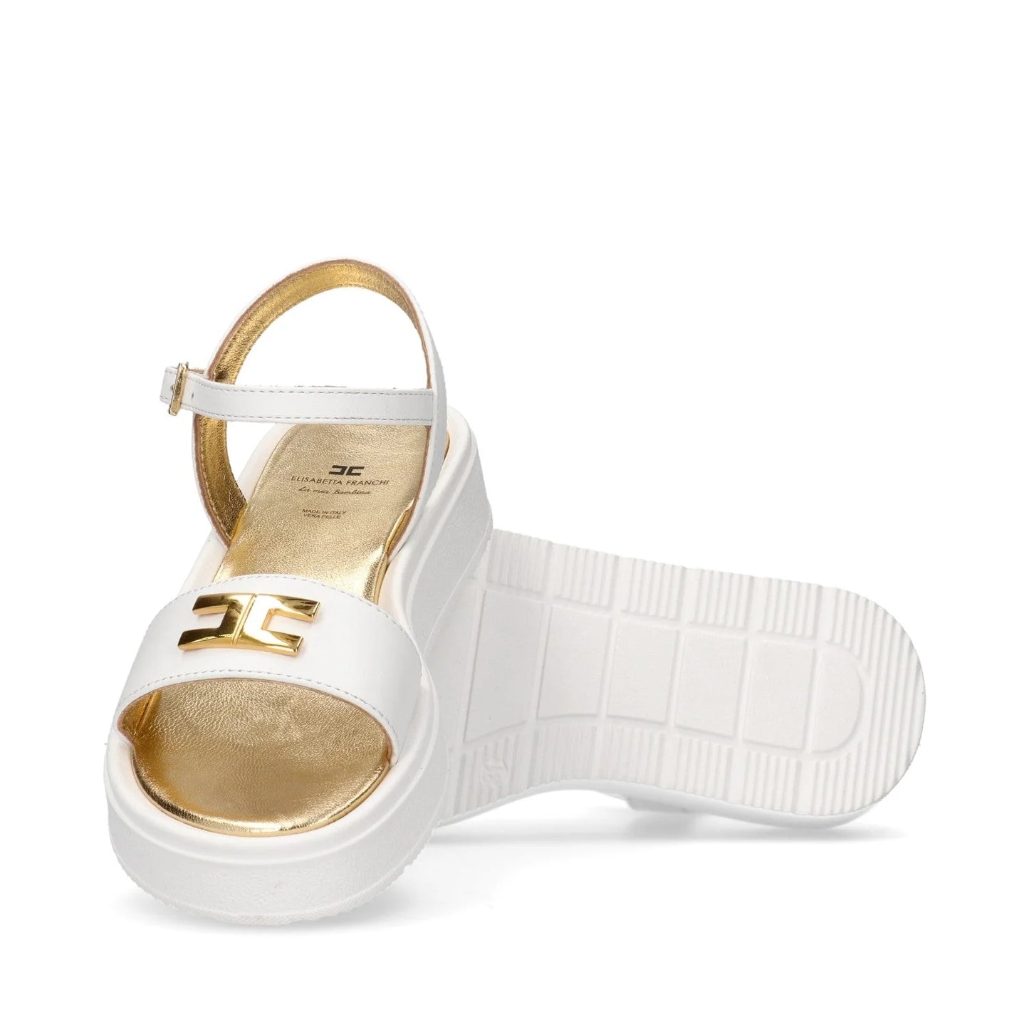 ELISABETTA FRANCHI - SANDALI PLATFORM LOGO IN METALLO DORATO