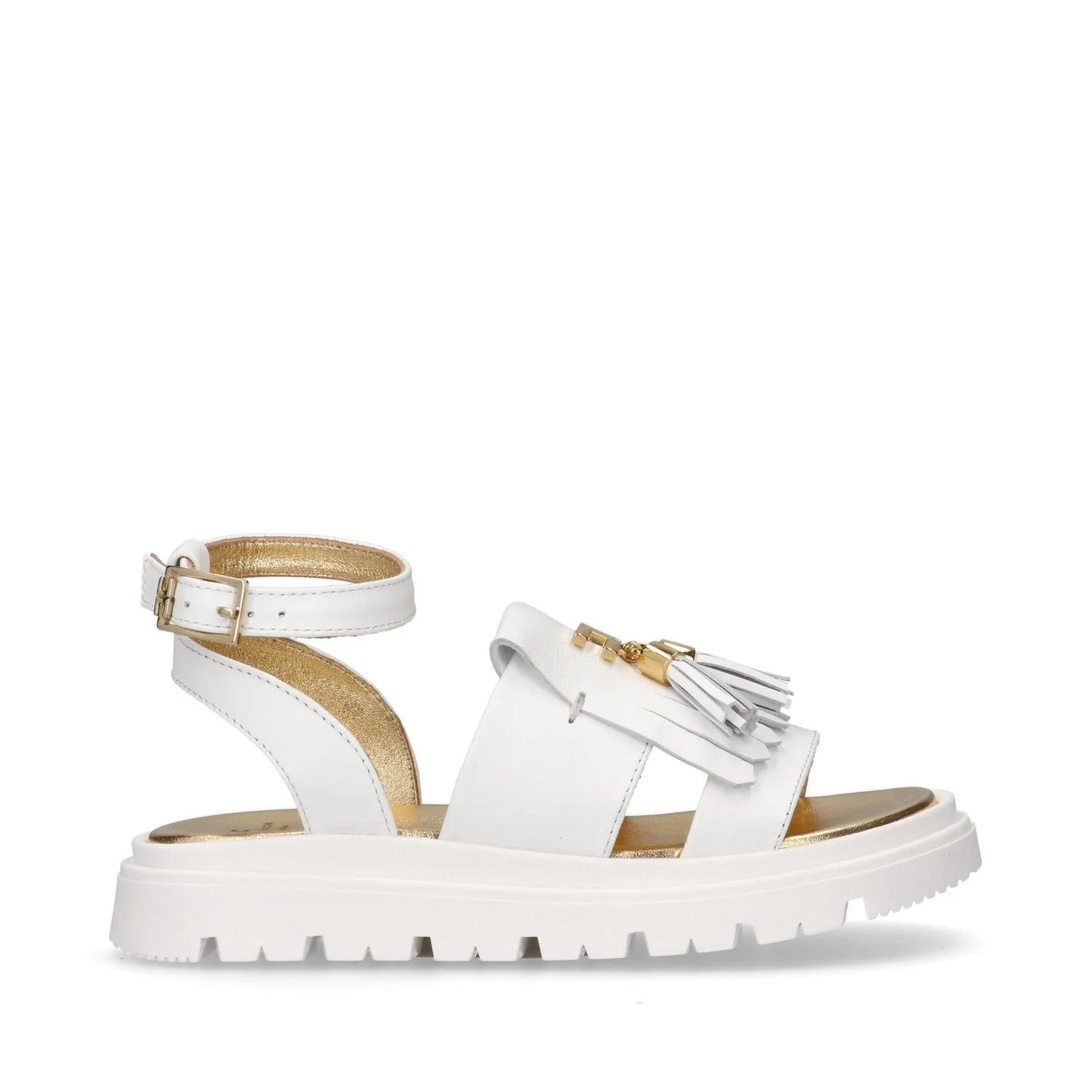 Elisabetta Franchi - Sandali in pelle con frangia e accessori dorati