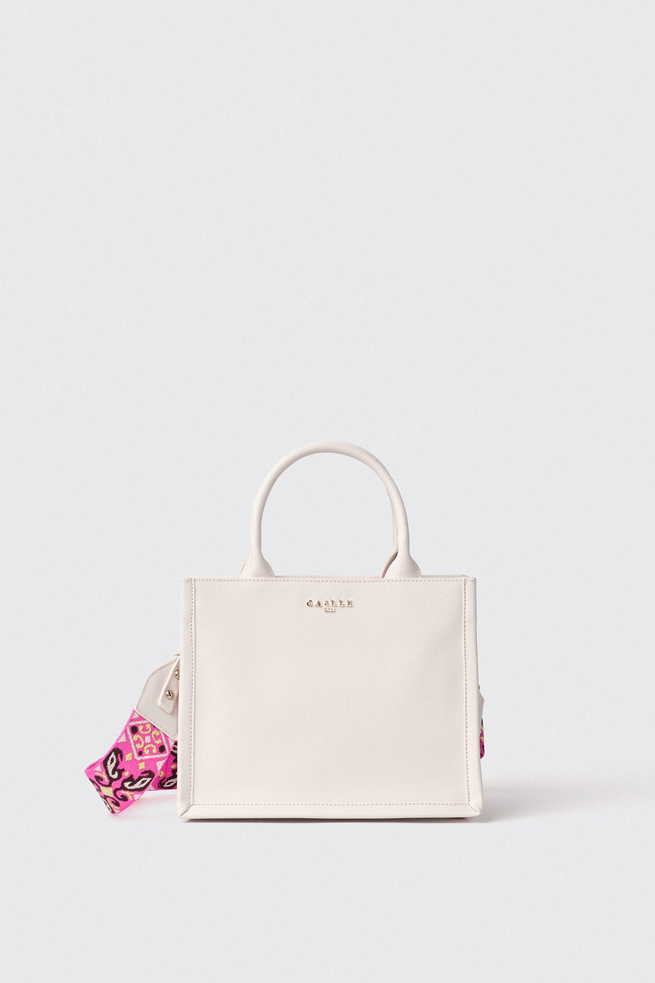 GAËLLE - MINI SHOPPER WITH METAL LOGO AND JACQUARD SHOULDER STRAP