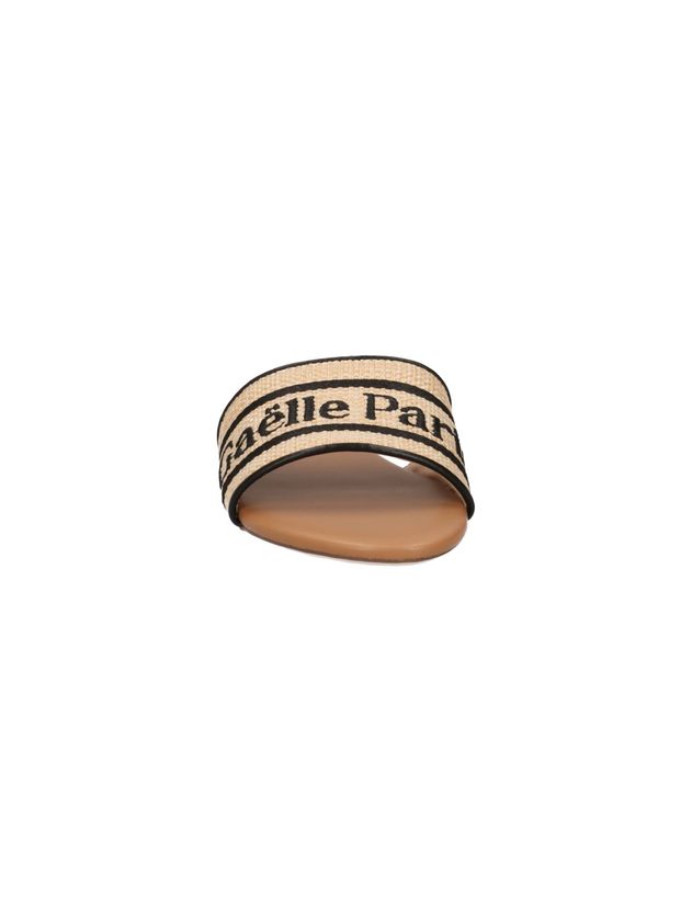 Gaelle- Sandalo flat in raffia con logo ricamato