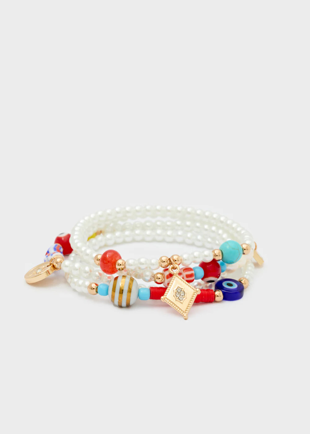 NALÍ - SET BRACCIALI PERLINE BIANCO/MULTICOLORE