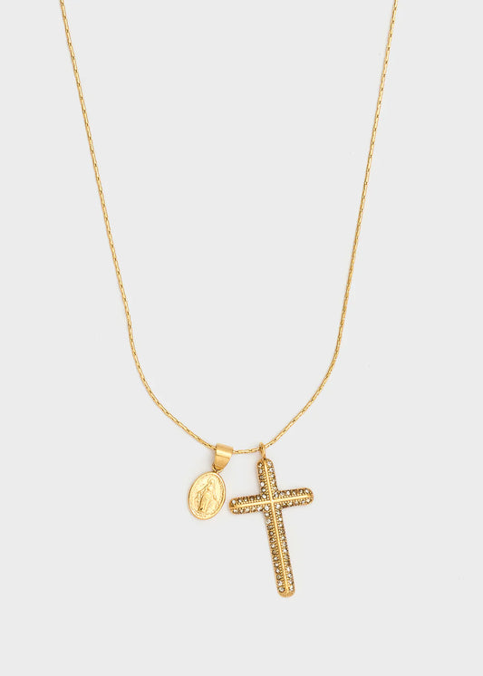 Nali collana croce+ effige oro