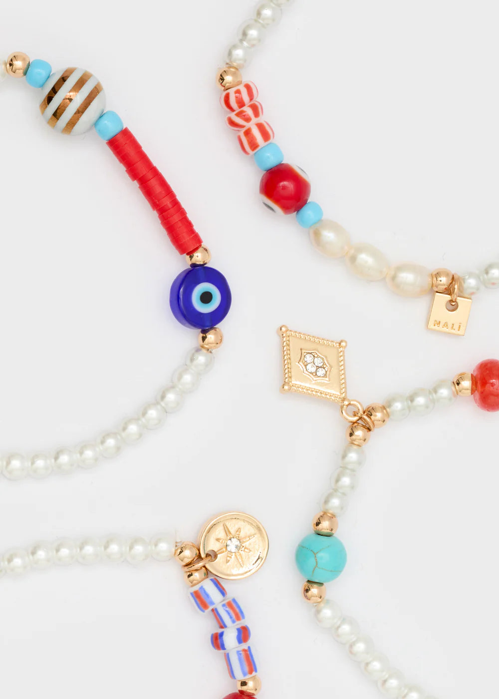 NALÍ - SET BRACCIALI PERLINE BIANCO/MULTICOLORE