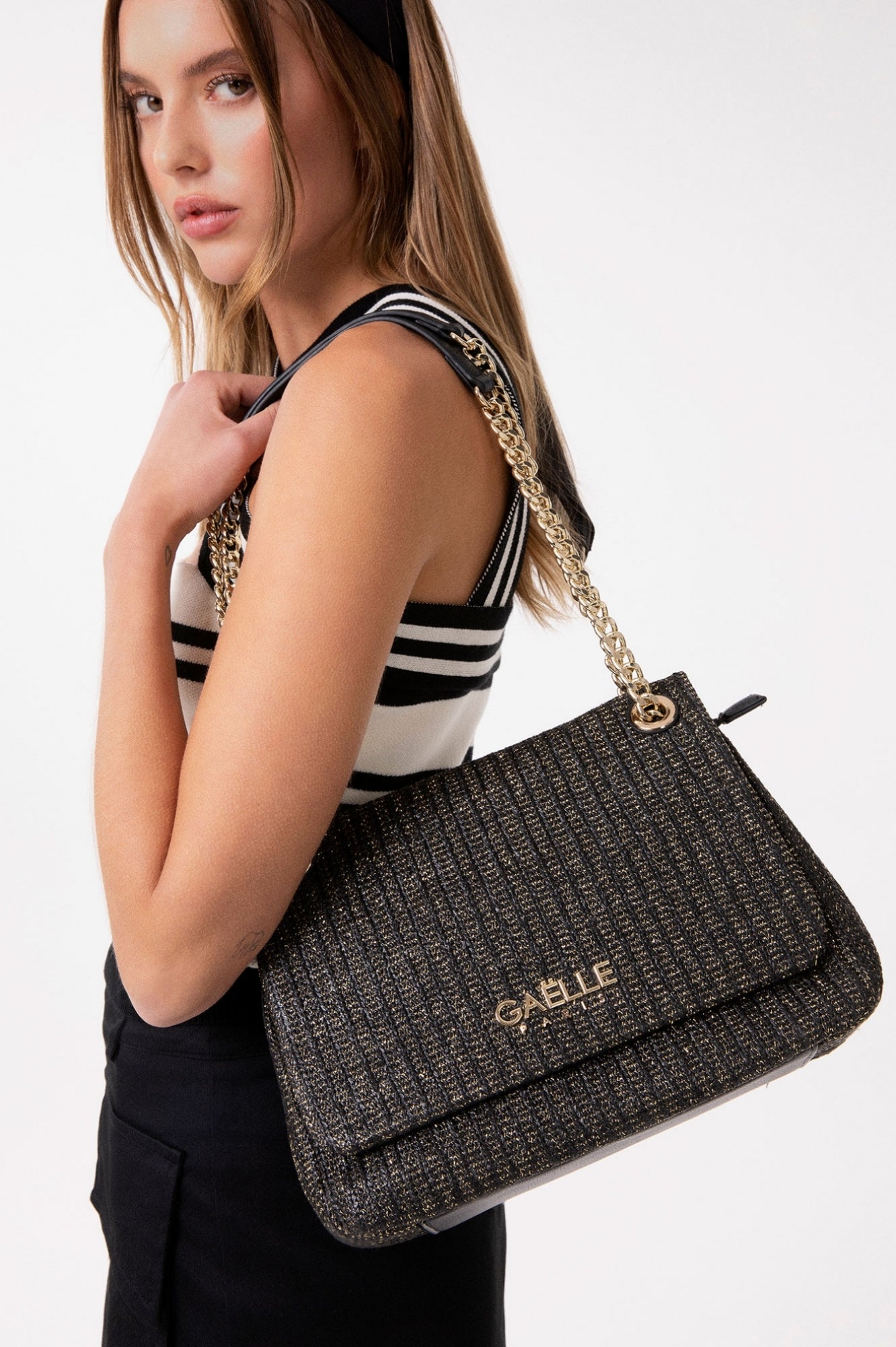 Gaelle- regular shoulder strap rafia lurex