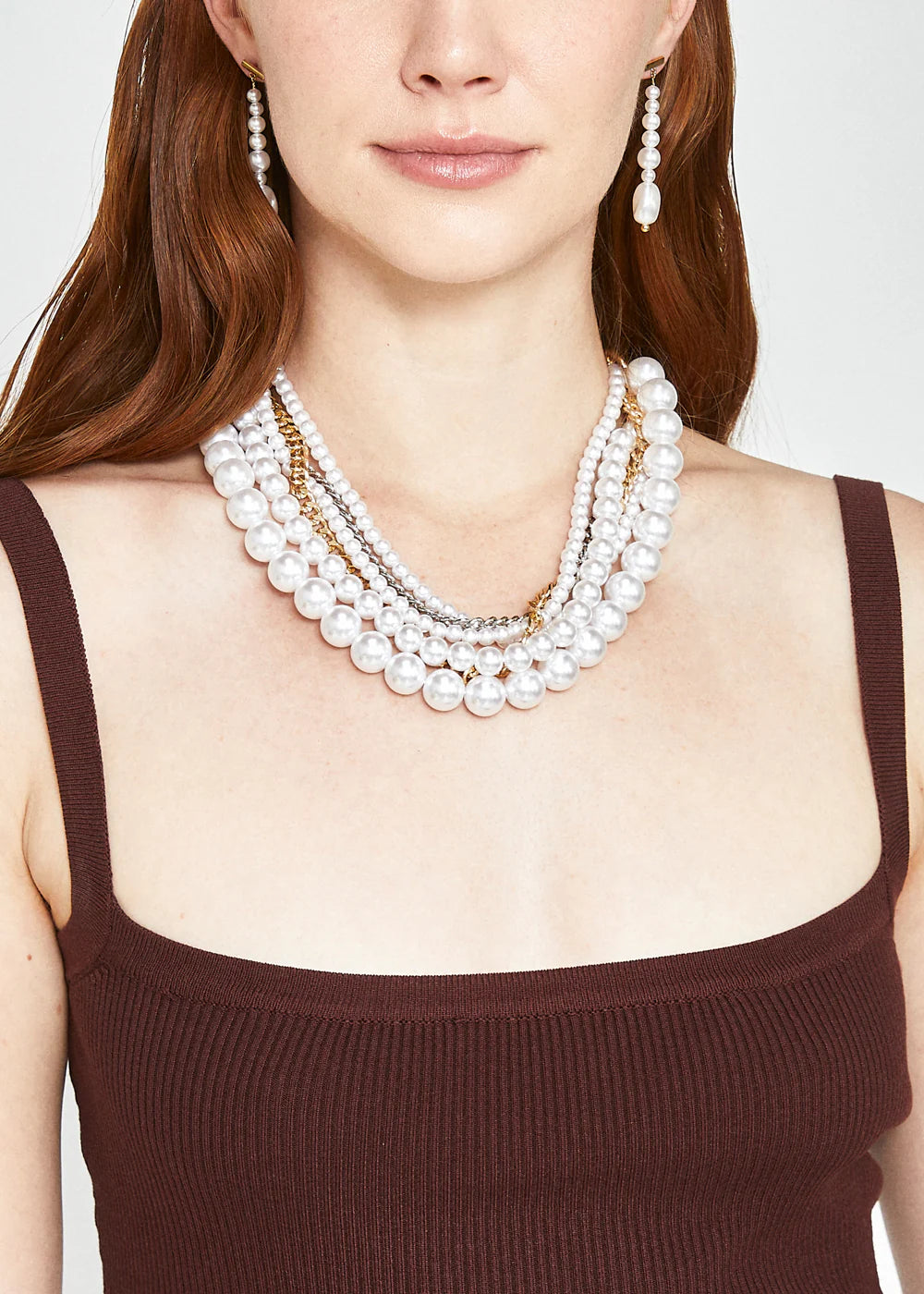 Nalì - Collana multifilo con perle e catene oro/argento
