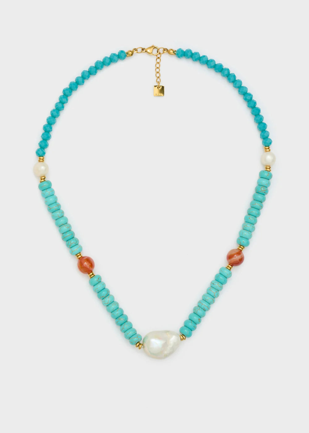 NALÍ - COLLANA PERLINE TURCHESI+PERLE NATUR BIANCO