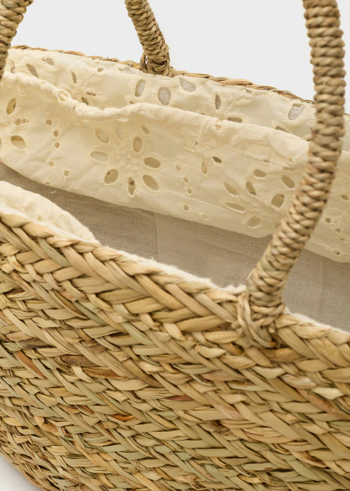 Nali -  Borsa Santorini con pizzo San Gallo paglia