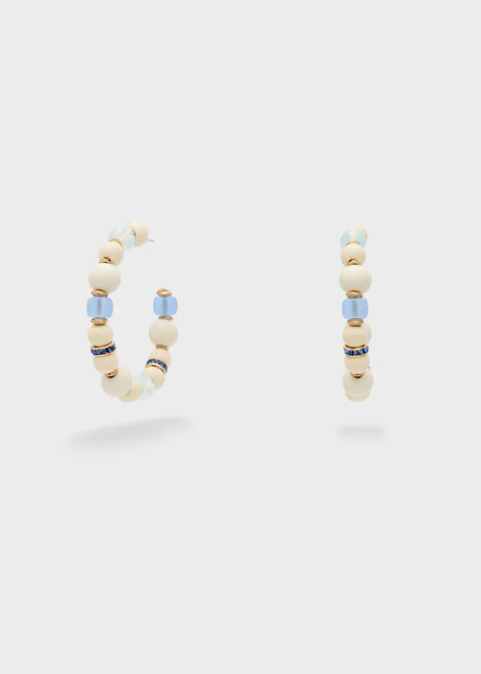 Nali - Orecchini semicerchio legno e pietre bianco blu