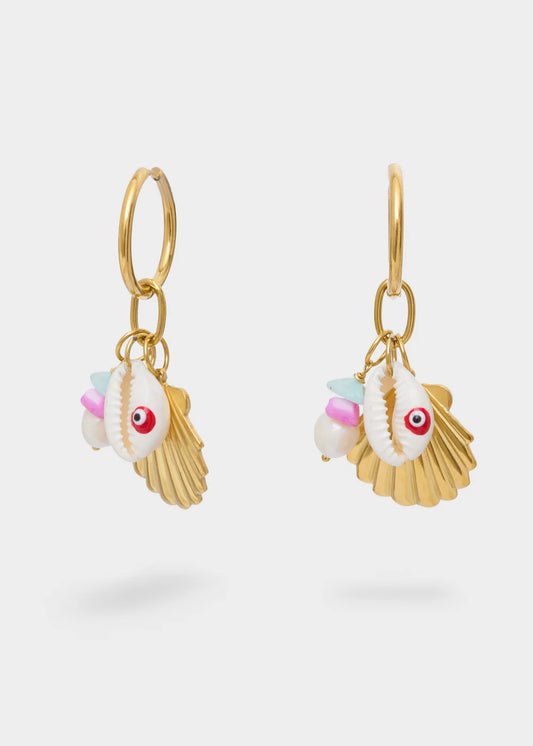 NALÍ - ORECCHINI CERCHIO CONCHIGLIA+PERLA PLA.ORO 14
