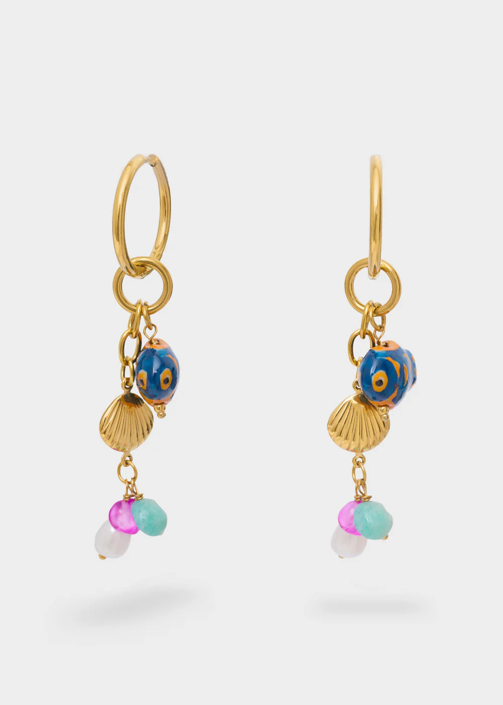 NALÍ - ORECCHINI CERCHIO MINI SHELL PLA. ORO 14KT