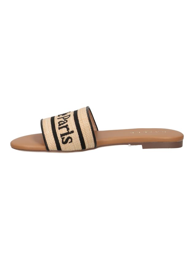 Gaelle- Sandalo flat in raffia con logo ricamato