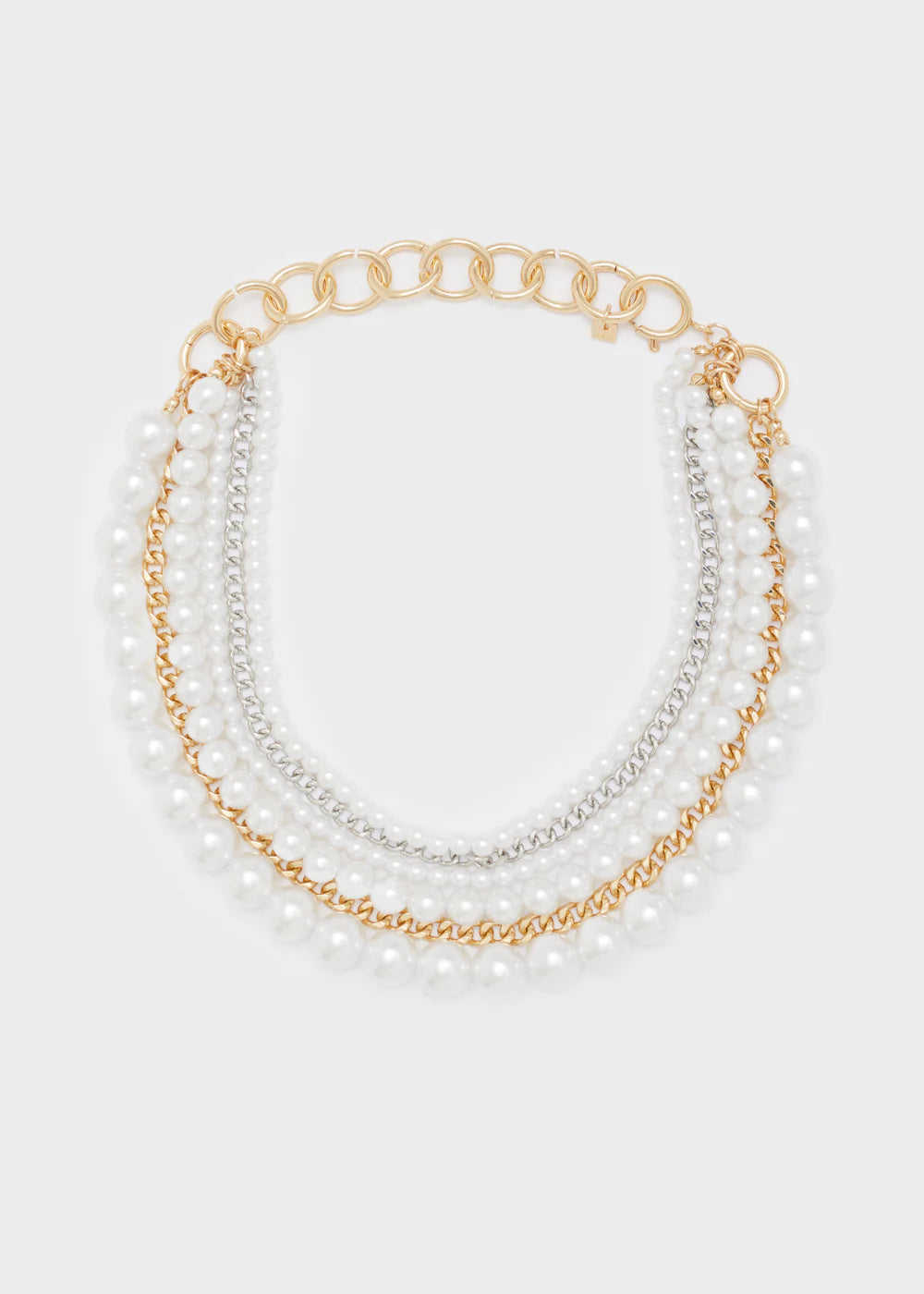 Nalì - Collana multifilo con perle e catene oro/argento