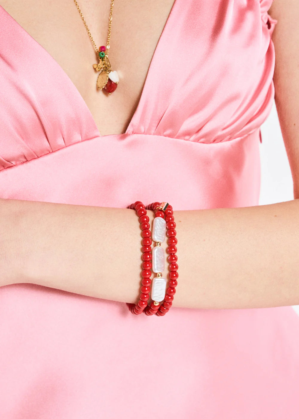 NALÍ - SET BRACCIALI PERLE ROSSE E BIANCHE