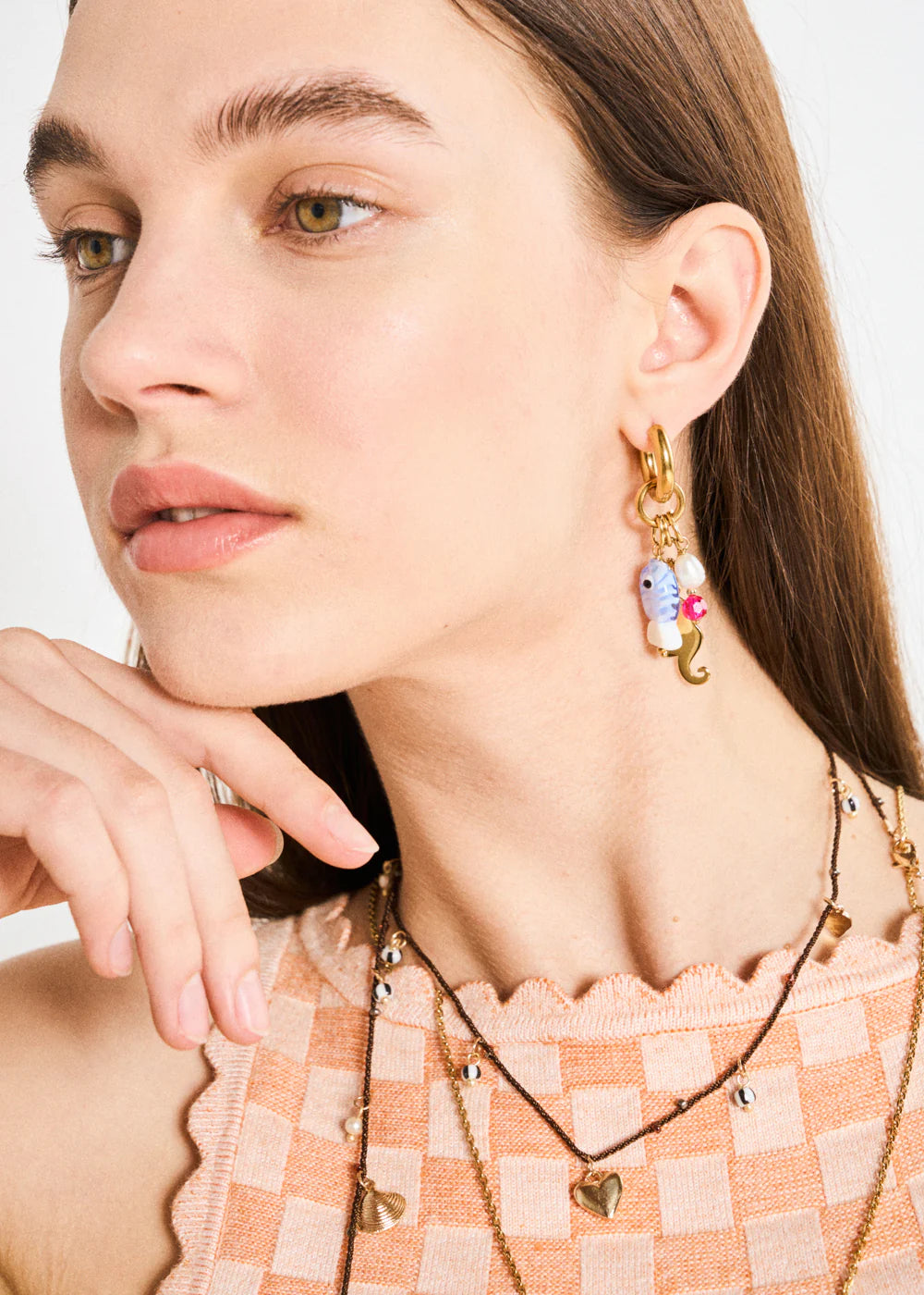 NALÍ - ORECCHINI CERCHIO SEAHORSE PLA. ORO 14KT