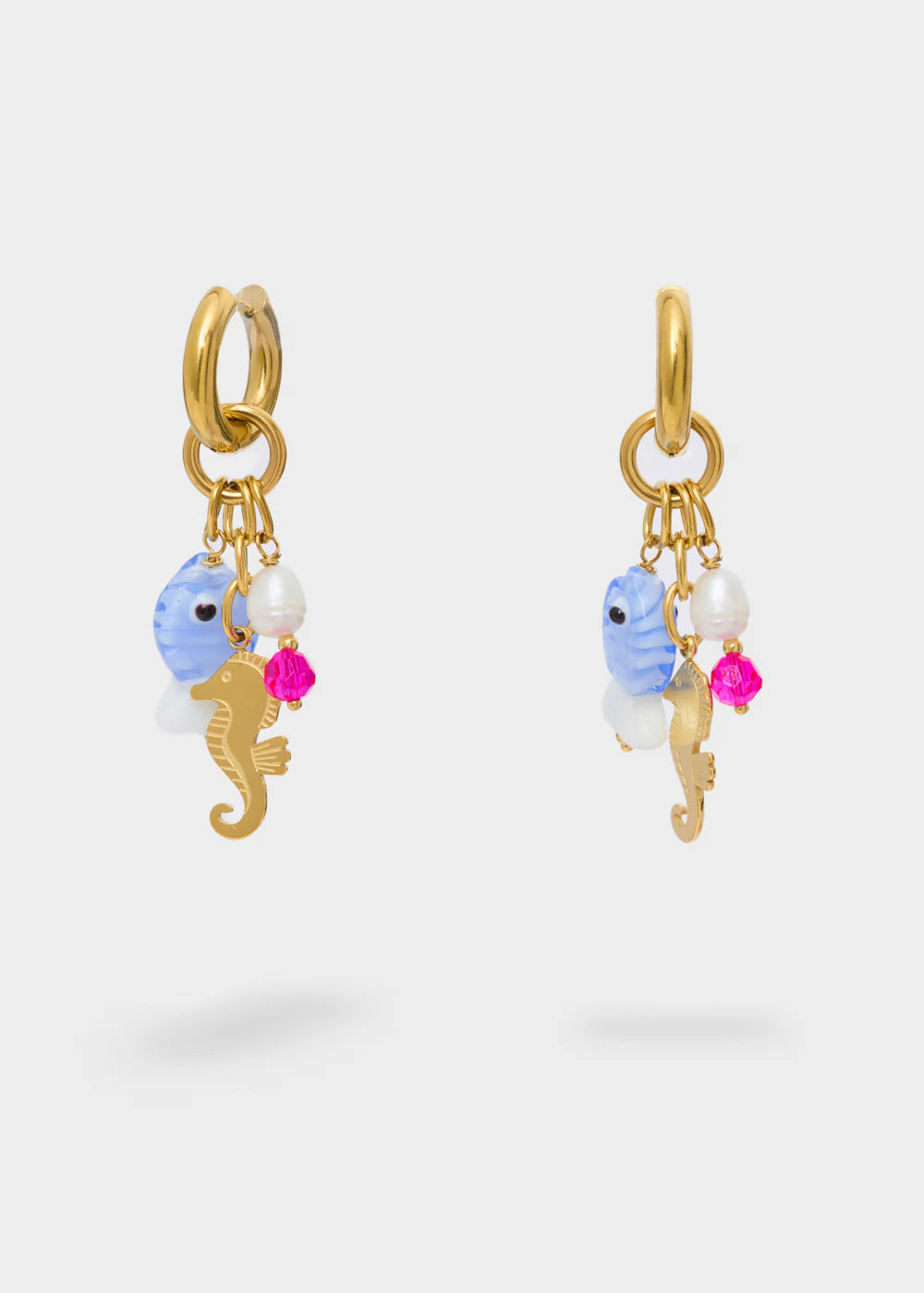 NALÍ - ORECCHINI CERCHIO SEAHORSE PLA. ORO 14KT