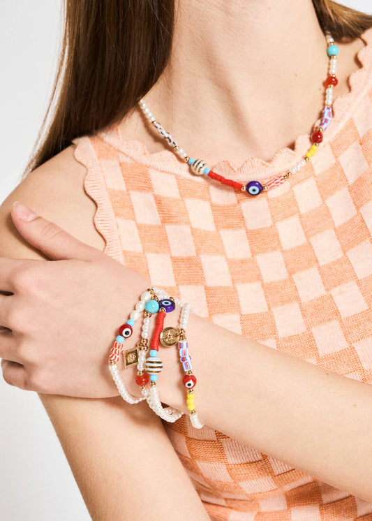 NALÍ - SET BRACCIALI PERLINE BIANCO/MULTICOLORE